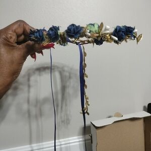 Floral Headband with Blue and Gold Accents